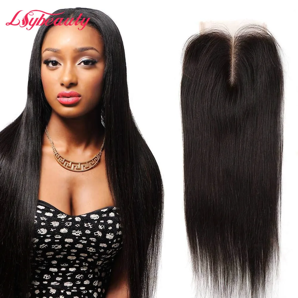 

Lsy Beauty Size 4x4 Natural Pre Plucked Brazilian Straight Human Hair Lace Closure Middle Part Human Hair Lace Top Closure