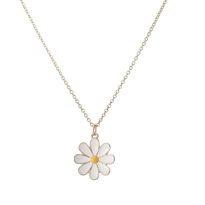 

VEROMCA INS Net Red New Daisy Quan Zhilong Same Flower Necklace Korean Daisy necklace, White