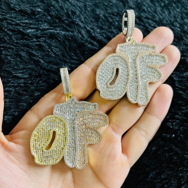 

letter OTF pendant necklace for men boy micro pave 5A cubic zirconia cz iced out free rope chain bling hip hop jewelry