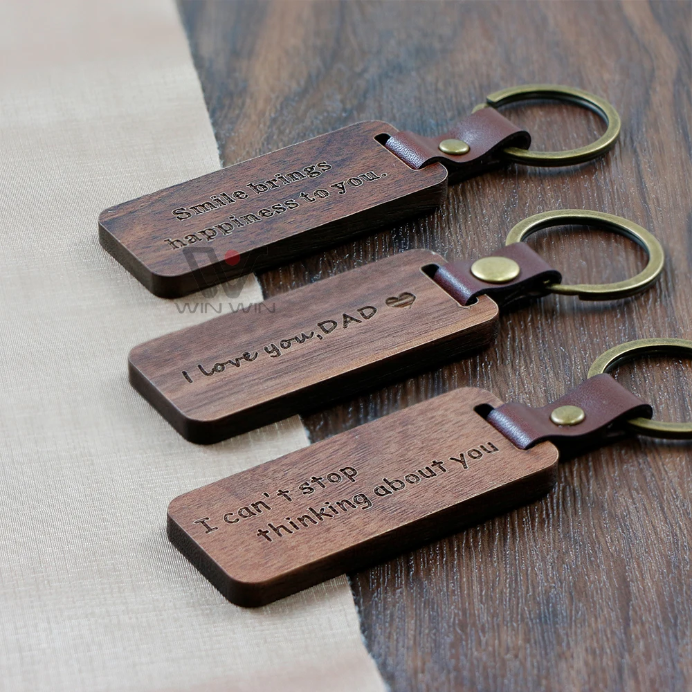 

Multiple Styles Leather Keyring Keychains Blank Wood Laser Engraving Custom Leather Keychain Wooden Keychain