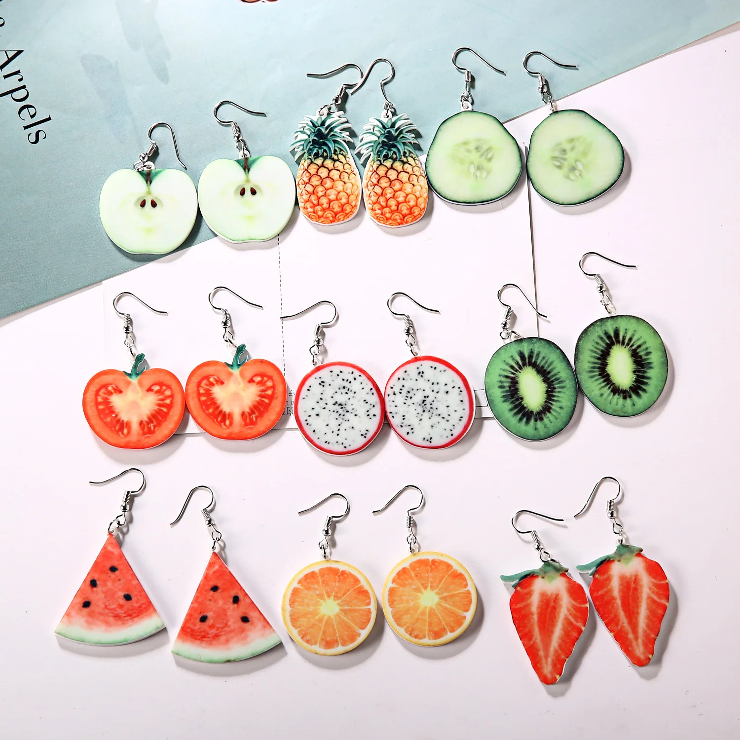 

Acrylic Pineapple/Apple/Watermelon/Strawberry/Tomatoes/Kiwifruit/Pitaya/Orange/Cucumber Fruit Pedant Jewelry Drop Earrings Woman