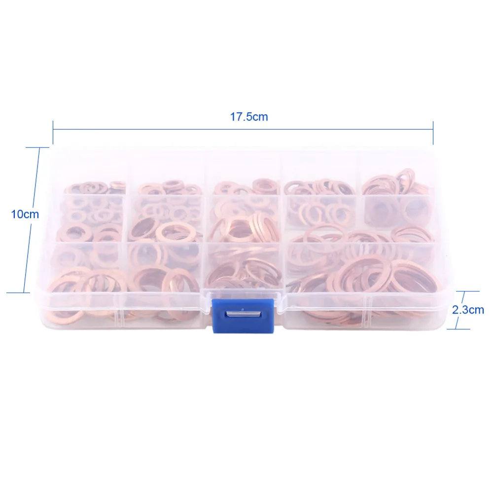 WSHR-40269 280pcs 12 Sizes Copper Washer Gasket Set Plain Washers with Box Fitting for Screws Bolts Flat Ring Seal Kit Set Plumbing Gaskets