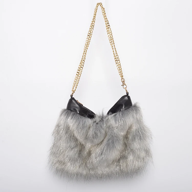 

Jtfur High quality latest design ladies fashion handbag fluffy fur tote bag for women, Customized color