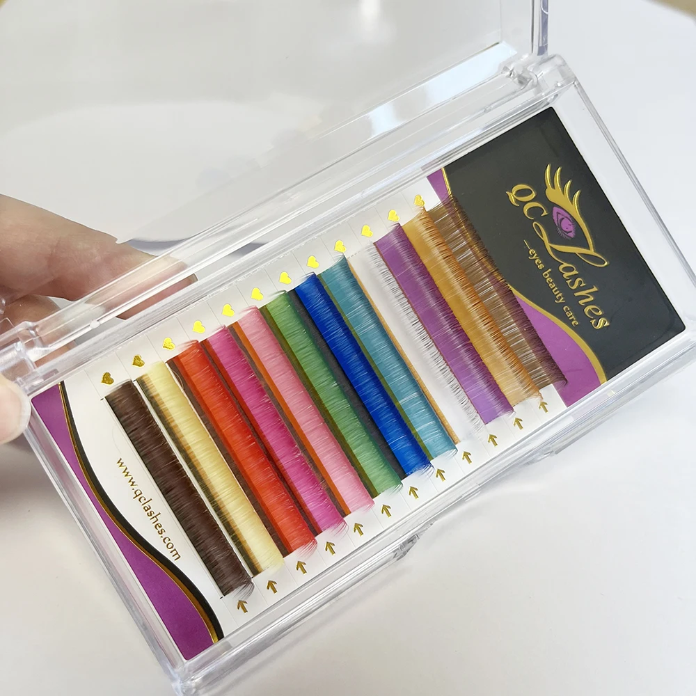 

Cashmere color eyelash extensions vendor 0.05 0.07 rainbow color lashes extensions tray mink brown pink purple colorful lashes