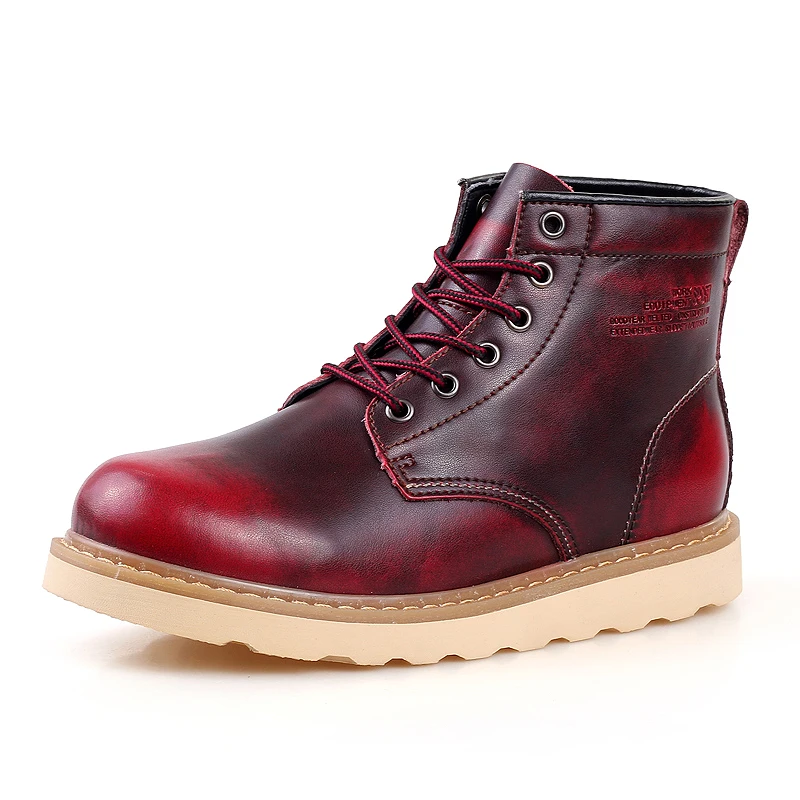 

Fashion British Style Martin Shoes Retro High-top Casual Boots Winter Cow Leather Men's Boots, Black, brown, red