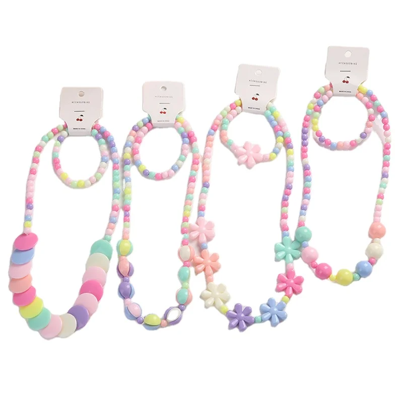

Beautiful kids jewelry set colorful beads bracelet and necklace set for girls, Picture shows