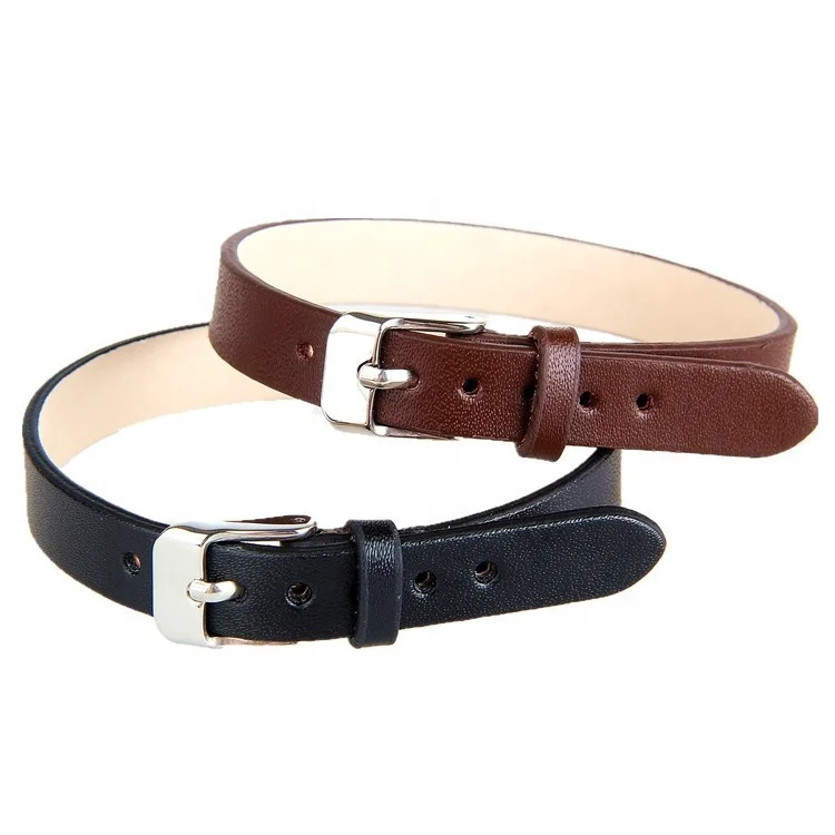 

1CM Width Men and Women Silver Plated Stainless Steel Clasp Real Genuine Black and Brown Leather Bracelet for Wholesale, Black/brown/red/white