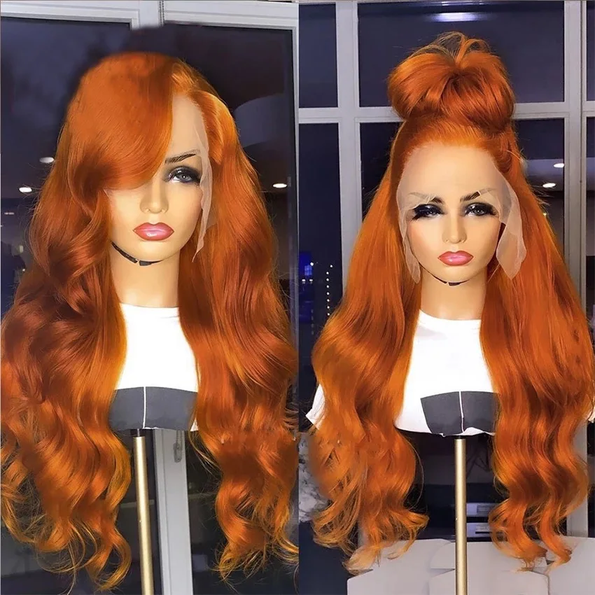 

Orange Ginger 350Color 13x4 Transparent HD Lace Front Wigs Pre Plucked Brazilian Human Hair Wig Glueless Deep Wave Wig for Women