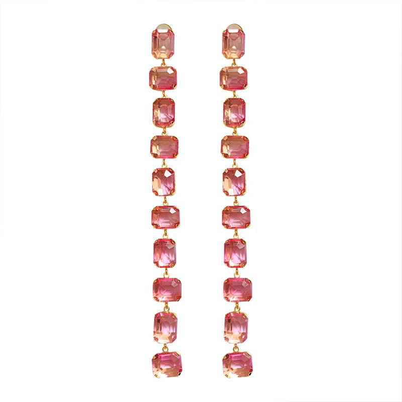 

New designer popular bling-bling party long diamond drop pink green diamond women earrings, As picture