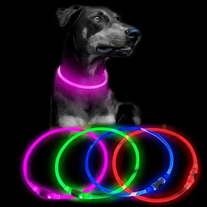 

TPU Cuttable USB Rechargeable Glowing Pet Safety Light Up LED Collar for Small Medium Large Dogs, Multiple