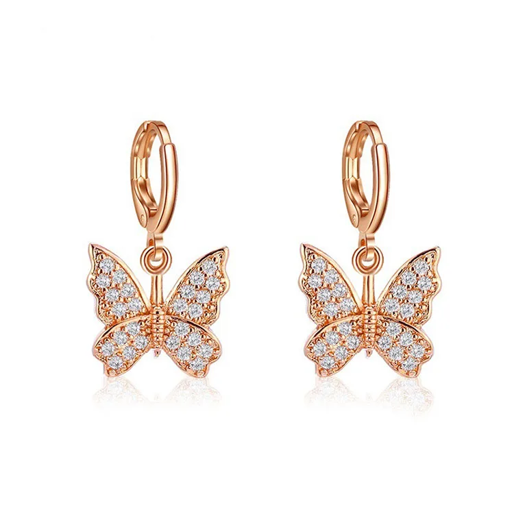 

2021 Charms rhinestone crystal hoop butterfly earrings, Silver,rose gold,gold
