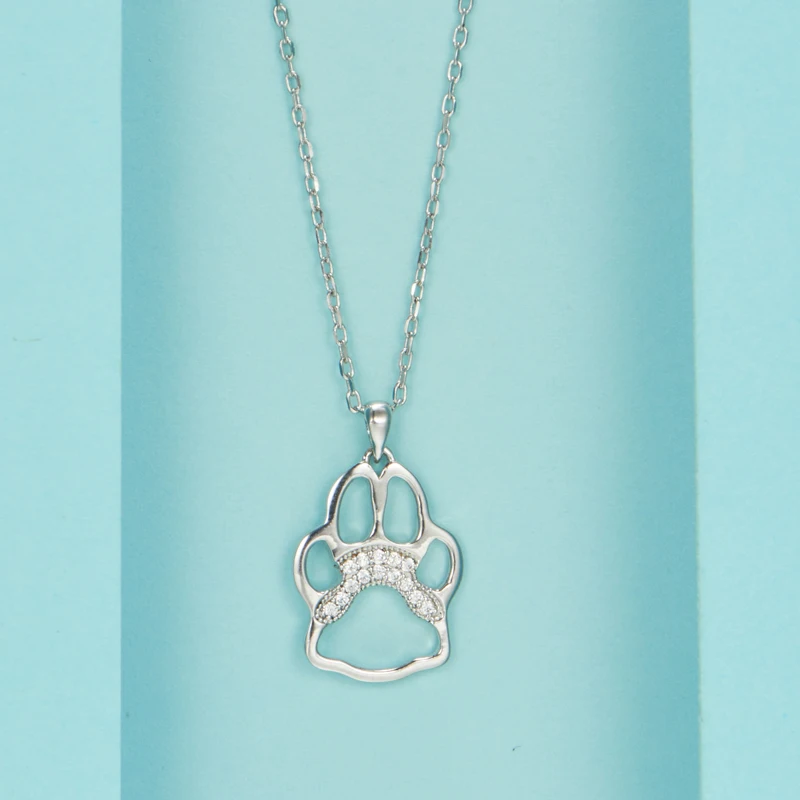 

New Arrival Cute Bear Paw Claw 925 Sterling silver Pendant Necklace for Mom Romantic Footprint Necklaces