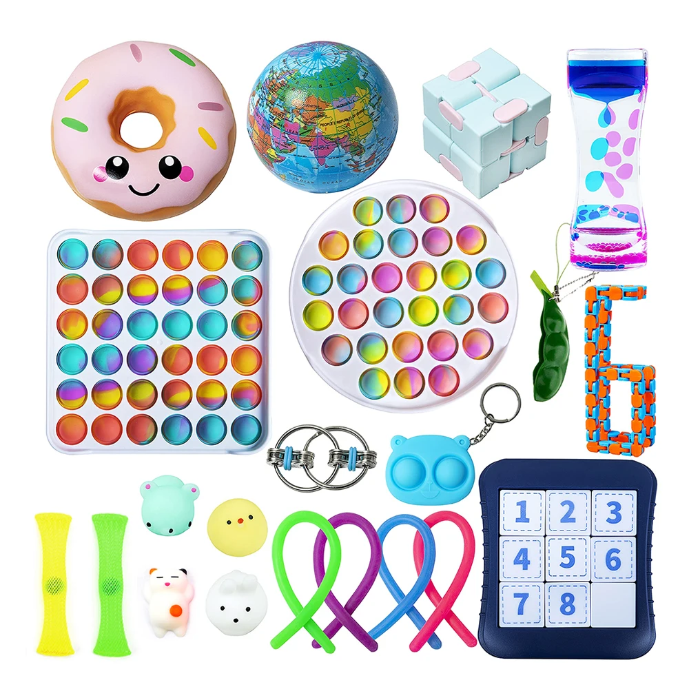 

JYTZ0104 Cheap Cheep Pea Popper Fidget Toys Set Jumbo Large Big Slime Push Bubble Fidget Sensory Toys Rainbow Set