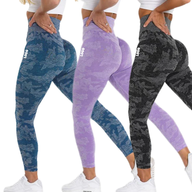 

High Quality Custom High Waisted Workout Big Butt Yoga Pants Seamless Leggings Squat Proof Camo Gym Leggings, Customized colors