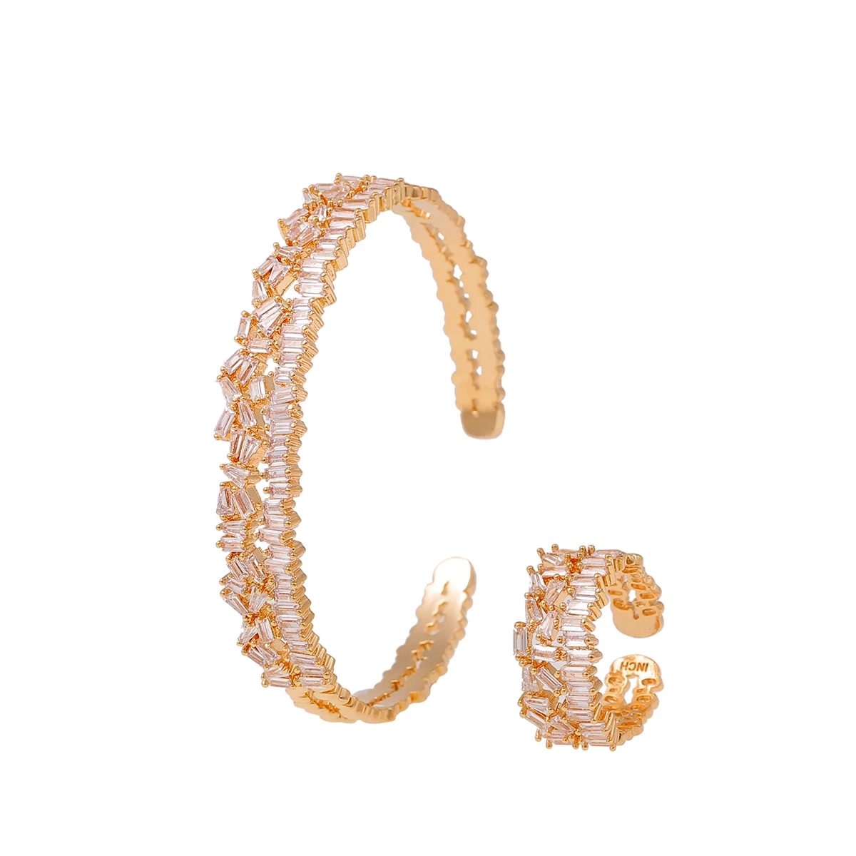 

101 Jewelry new design women accessories jewelry Fashion Luxury Jewelry Champagne Gold Plated Open Bracelet Ring Set