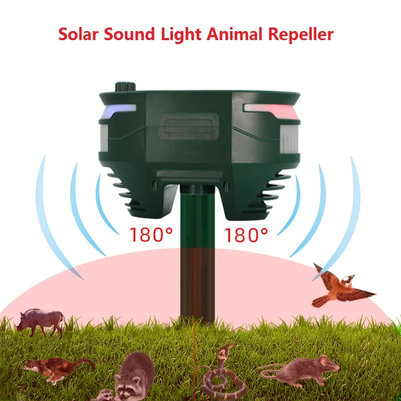 

Solar Power Ultrasonic Animal Repeller Motion Activated Bird Repellent SOS Alarm Strong Animal Control