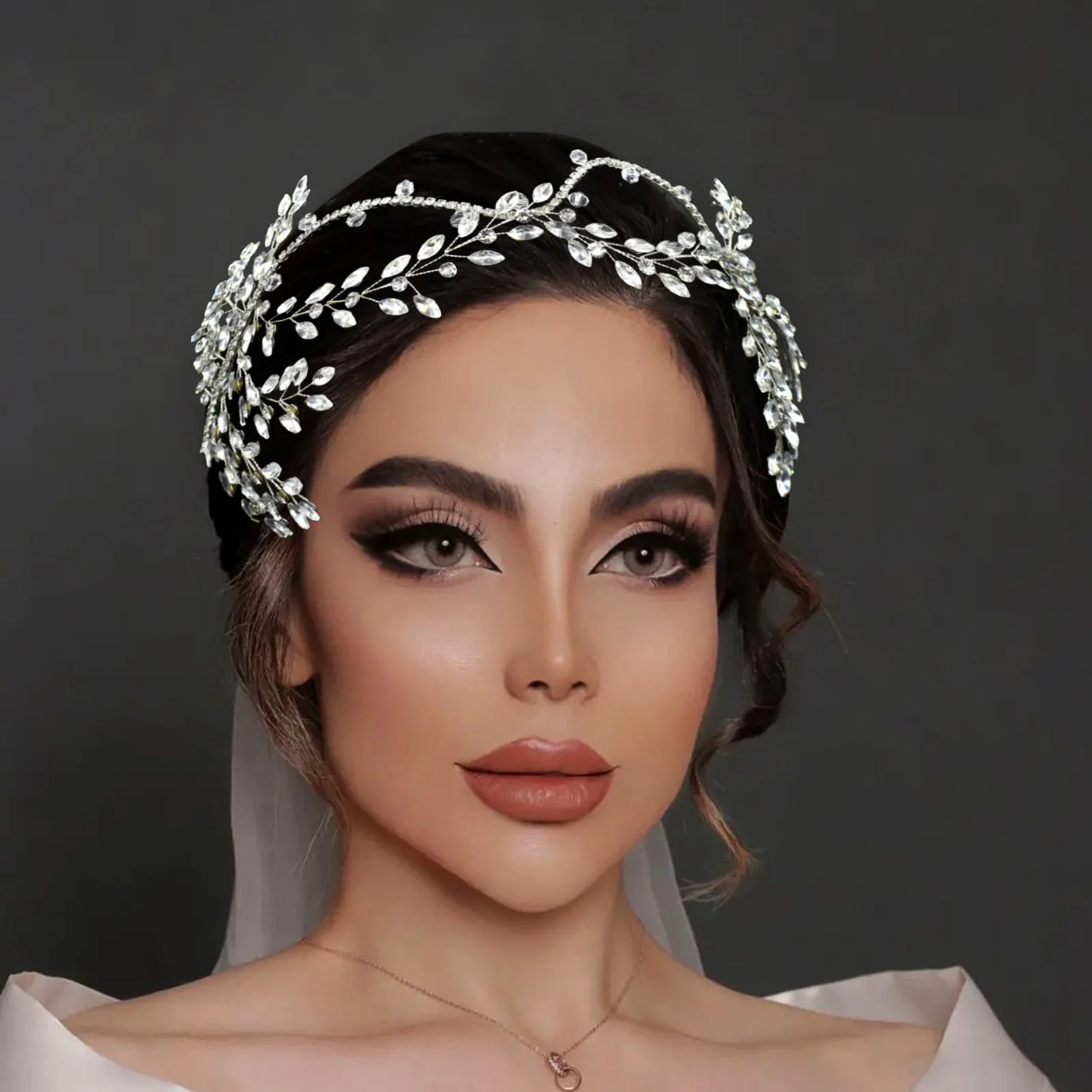 

ROMANTIC Silver Rhinestone Headband Luxury Wedding Crystal Bridal Hair Accessory Headpiece