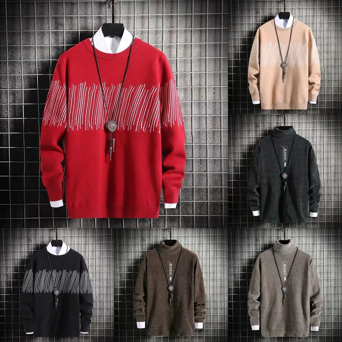 

2021 autumn and winter new factory wholesale men's round neck pullover sweater Korean slim fashion sweater