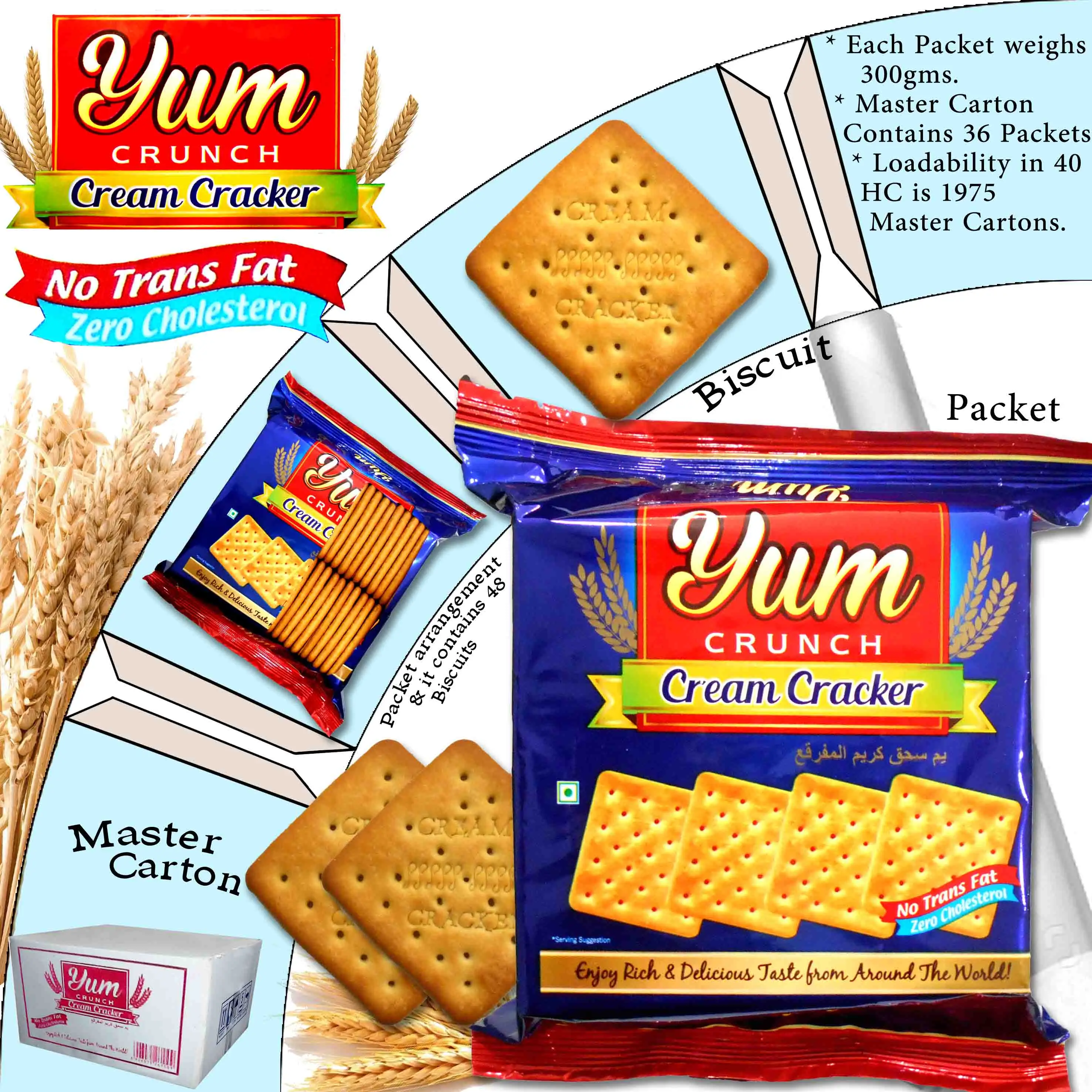 yum crunch cream crackers 300 gram square creme cracker crisp