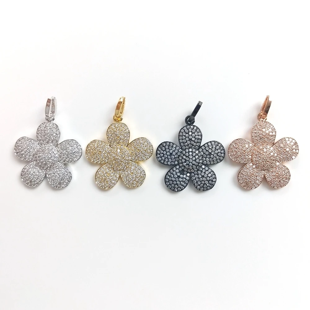 

Cubic zirconia micro pave charm flower shape cz pendant antique silver color jewelry component rose gold black plated beads, Multi color