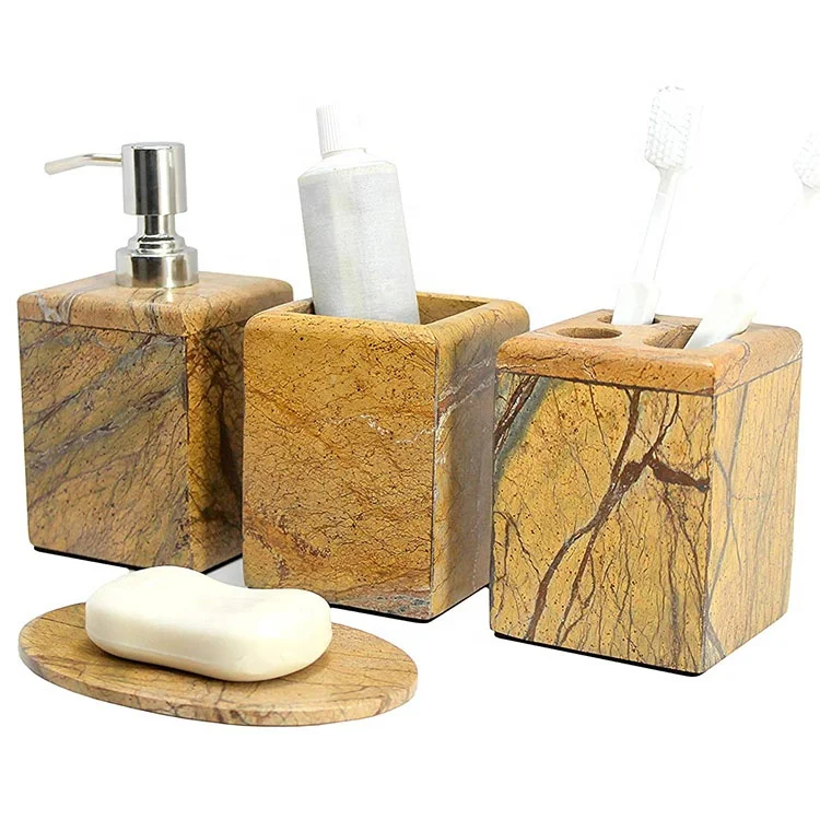 

New fashion 4-Piece Cheap yellow marble bathroom accessories sets