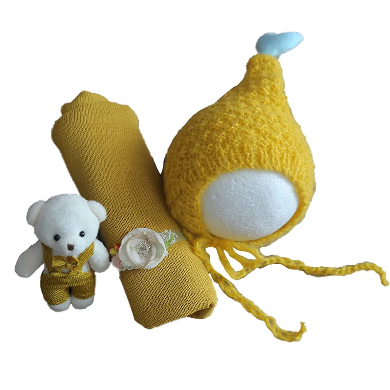 

2022 Design Four-side stretch wrap with bonnet set Newborn Photography wrap set