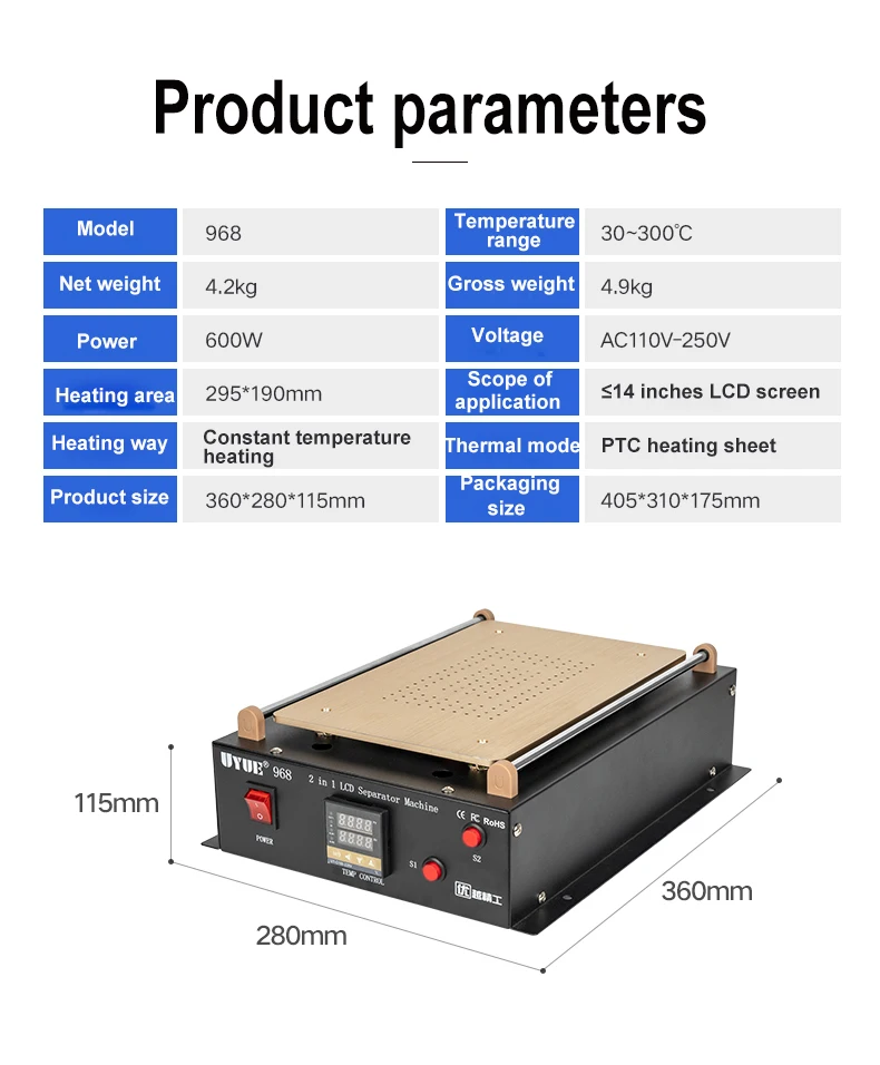 BEST 968 2 In 1 Vacuum Separator LCD Built-in Pump Vacuum Fix Repair Broken Mobile Phone Touch Screen Glass Separate Machine
