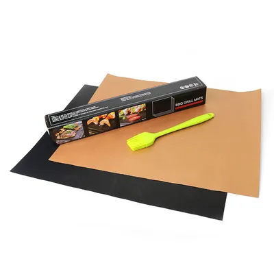 

0.20mm thick 40*33cm Heat Resistance Easily Cleaned Non-stick BBQ Grill Mat, Black
