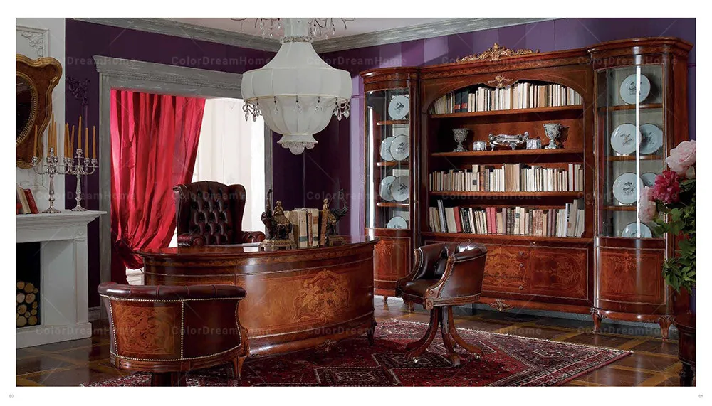 French Luxury Antique Office Furniture Set Executive Office Table and Leather Chair Classic Solid Wood Office Desk Alibaba