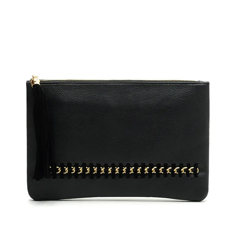 

New Arrival Ladies Fringe Wallet Pouch Women's Designer Clutch Evening Bags Tassel Pu Leather Purse Clutch, Black