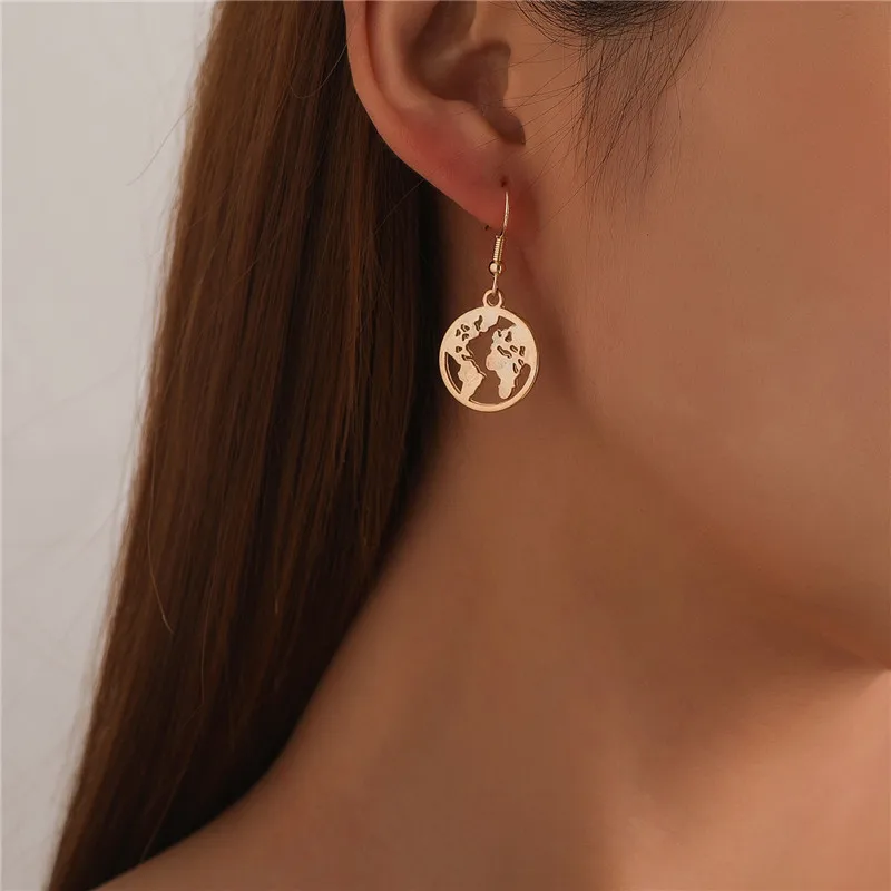 

World map earrings gold silver color woman girl earrings jewelry party earring