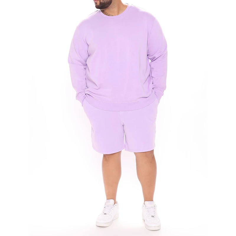 

Oversized Mens Set Hoodie Top And Shorts Solid Color Sweatshirt Elastic Waistband Sports Pullover Set