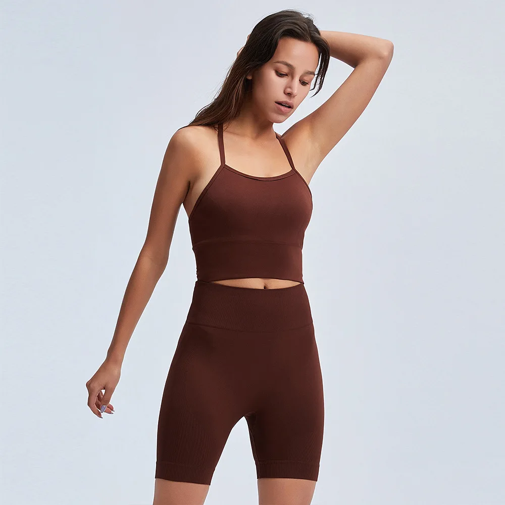 

European and American new style yoga suit suspender shorts sports tight running breathable seamless yoga wear