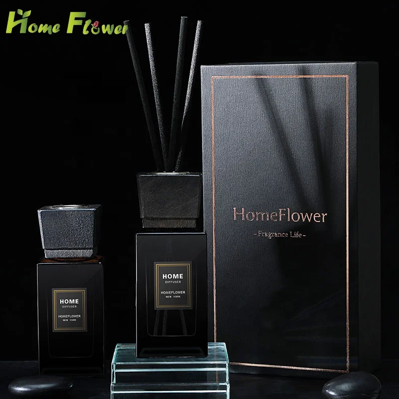 

2021 Home Fragrance Wooden Lid Luxury Reed Diffuser Perfume Black