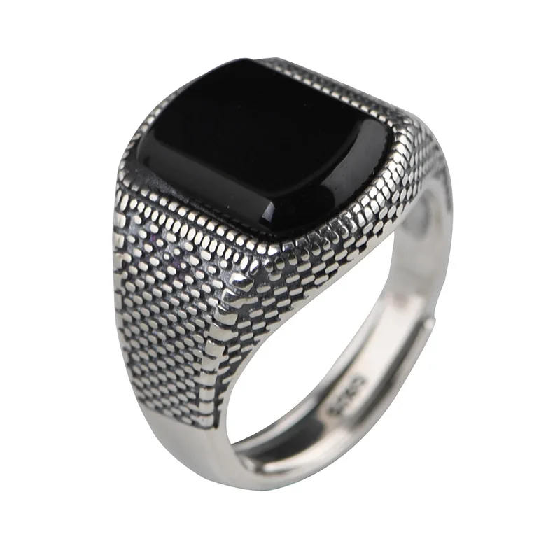 

Men 925 Sterling Silver Ring Opening Black Turkish Silver Ring Jewelry, As picture