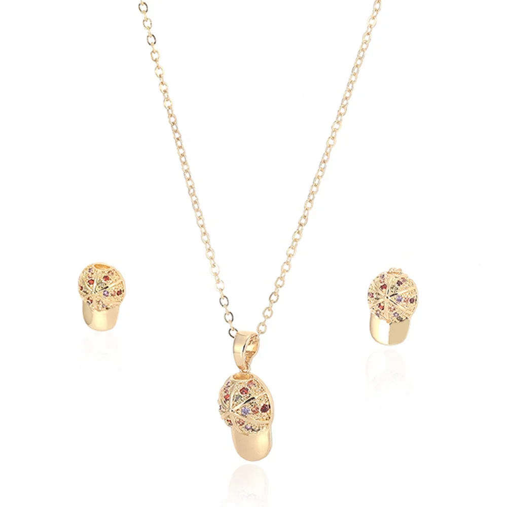 

Designer Jewelry Baseball Cap Gold Plated Zircon Earring and Necklace Set for Women