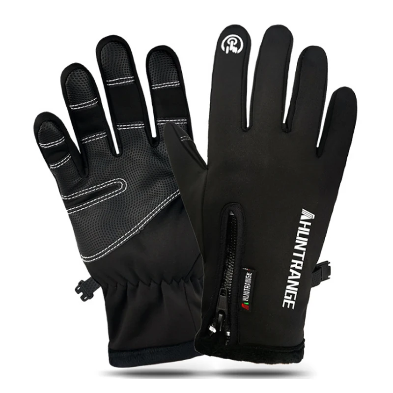 

Outdoor waterproof gloves ski touch screen winter windproof and warm fleece reflex riding Zip all-finger gloves, Black, gray, blue