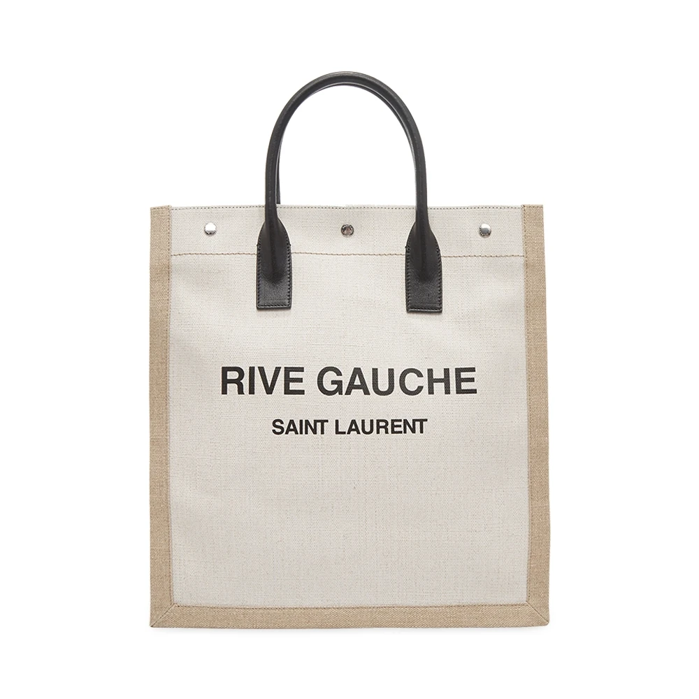 

Famous brand canvas tote with faux leather handle