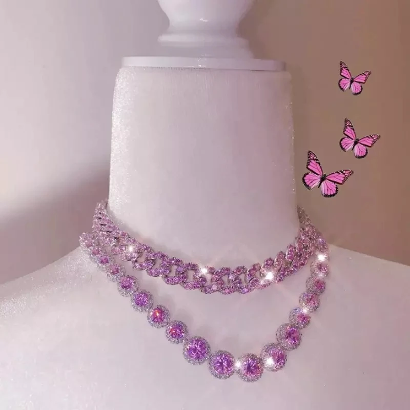 

Silver plated luxurious look icy pink diamond necklace for ladies