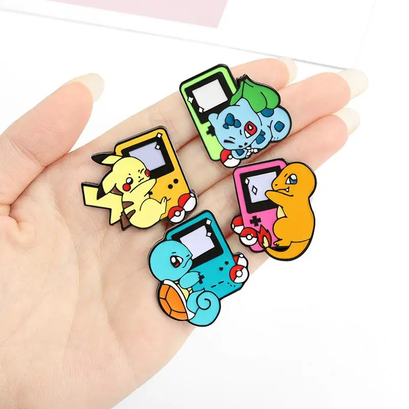 

Cartoon Animals Enamel Pins Colors Various Type Cute Elf Pikachu Little Fire Dragon Wonder Seed Brooch Gift Cartoon Party, Picture shows