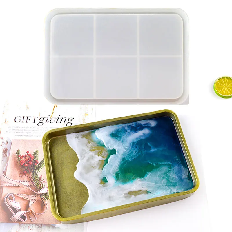 

DIY Epoxy Mold Rectangular Plate Mold Tray Mirror Resin Silicone Storage Mold Crystal Epoxy Coaster and Saucer Table Decoration, White