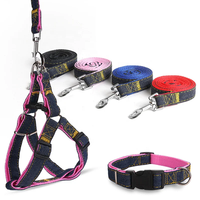 

3Pcs Set New Arrival Pet Products Polyester Dog Adjustable Harness And Leash, As pictures