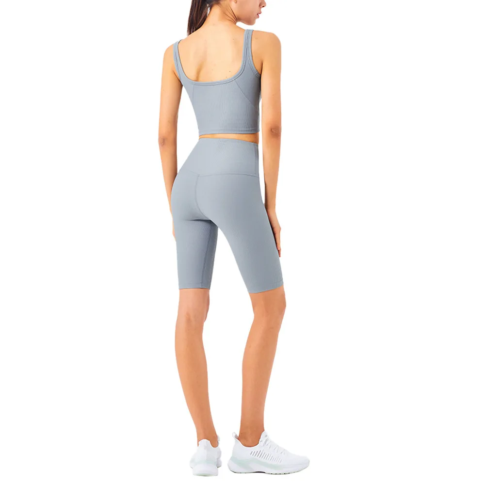 

Hot Selling Women High Quality Two Piece Sets Short Pants Sports Fitness Gym Wear Strap Bra And Shorts Yoga Set Suits