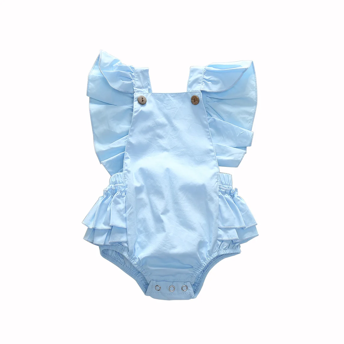 

Newborn Baby Woven Pure Color Ruffled Triangle Romper Baby Girls Fly Sleeve Backless Jumpsuit