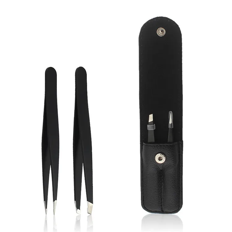 

Premium Quality Black Ingrown Hair Tweezers Set Stainless Steel Slant Tip Rose Gold Eyebrow Tweezers