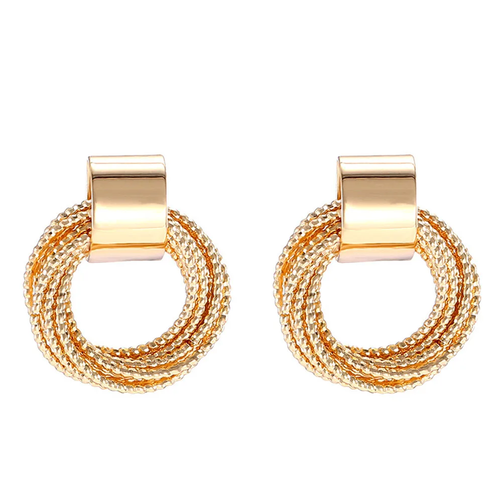 

2020 New Simple New Gold Metal Multi-layer Circle Winding Geometric Round Small Stud Earrings for Women Girl Party Jewely