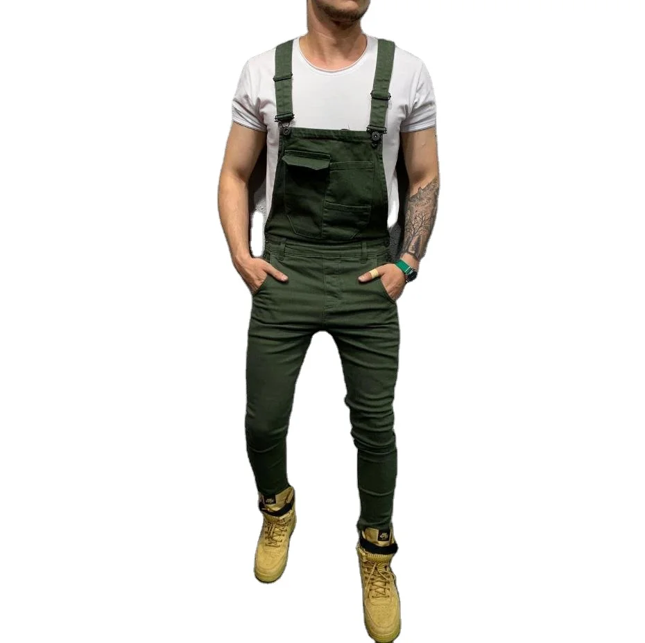 

2021 fashion Men's Solid Color Jeans Jumpsuits Street Distressing Denim Bib Overalls For Man Suspender Pants jeans, 6 colors available