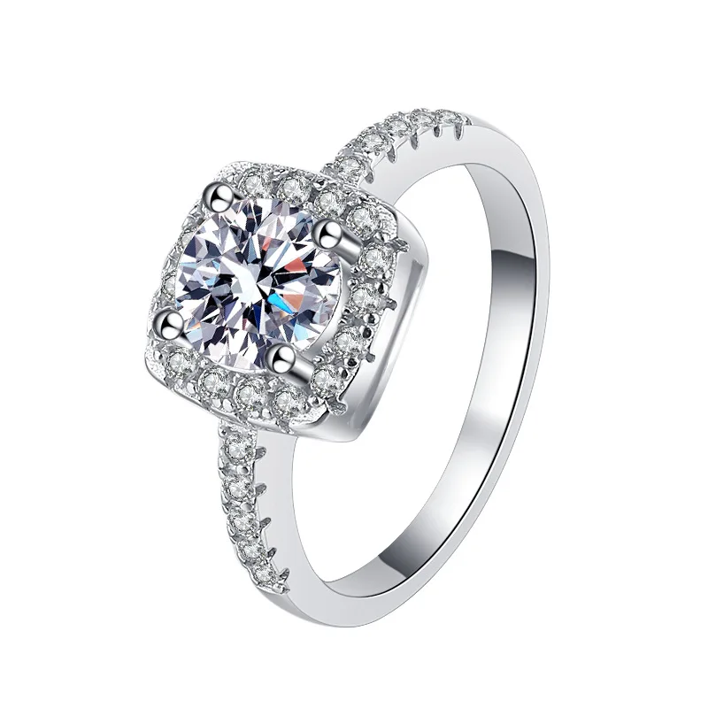 

Certified Genuine D Color Moissanite Diamond Ring Sterling Silver 925 Ring Square Bag 50 Points/1/2/3 Karat Women's Ring