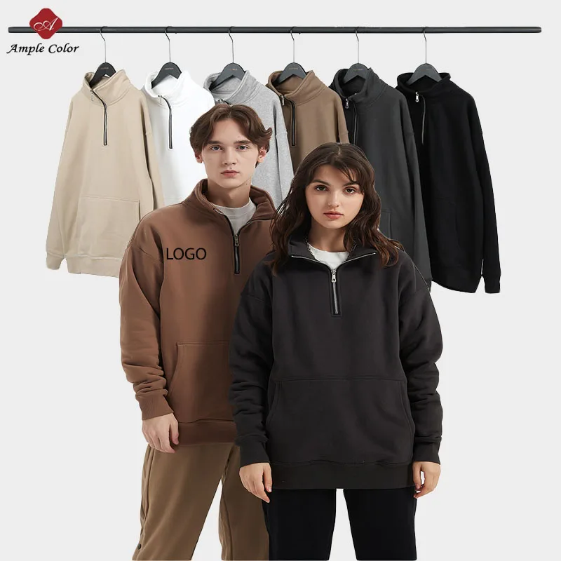 

Wholesale Plain Unisex Tops Pullover Sweater Jumper Mock Neck Sweatshirt Men Customize Fleece Half Zip Hoodie