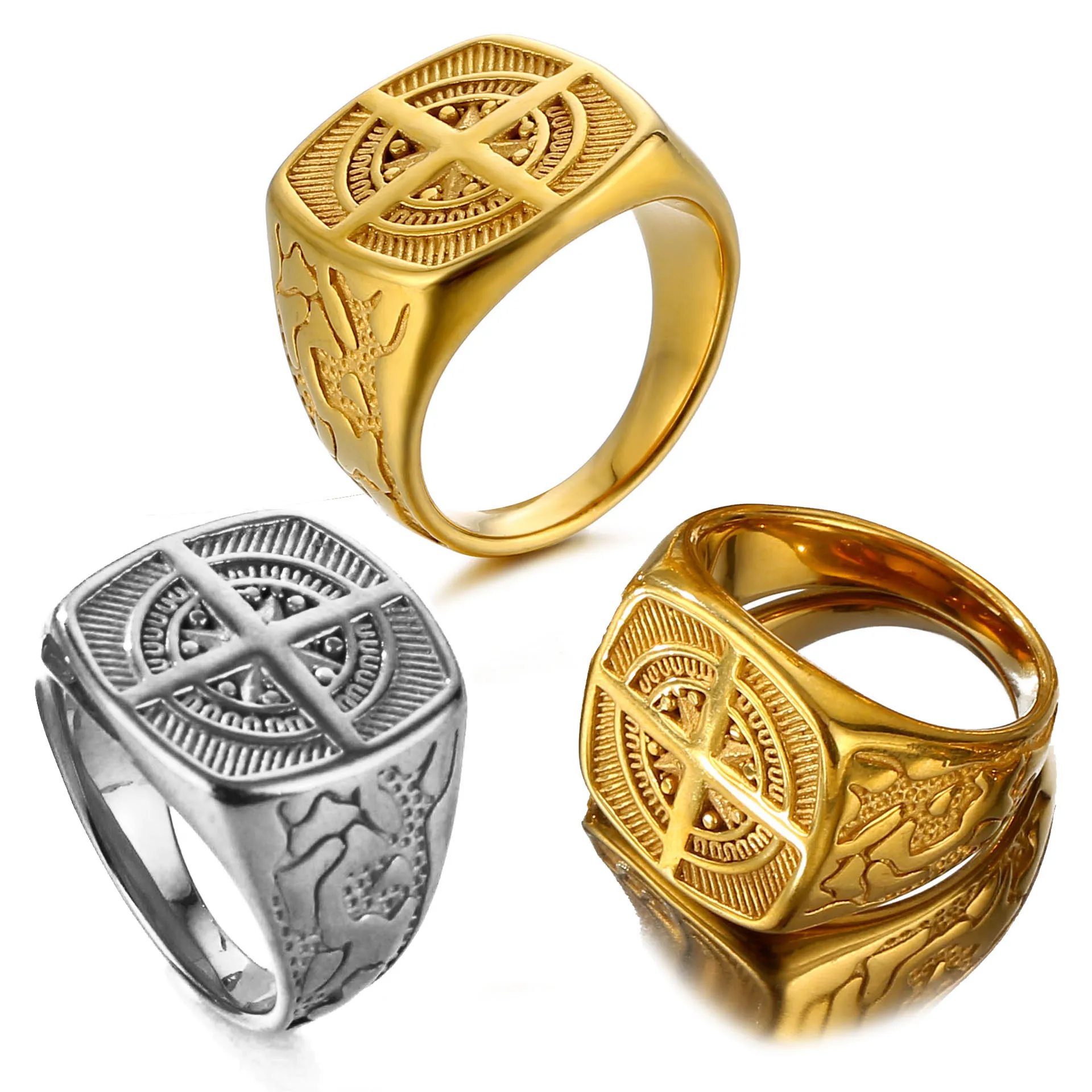 

Customized Logo Hot Sale unique ring Jewelry Silver Gold Punk Retro North Star Rings Stainless Steel Compass Signet Ring Men